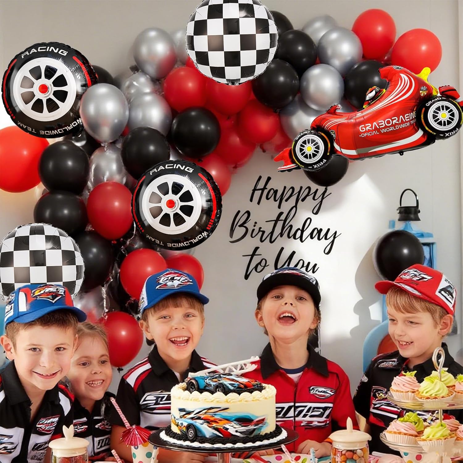 Kit de Arco de Balões Xadrez V - Lighting Mcqueen Birthday Decor avaliação e preço